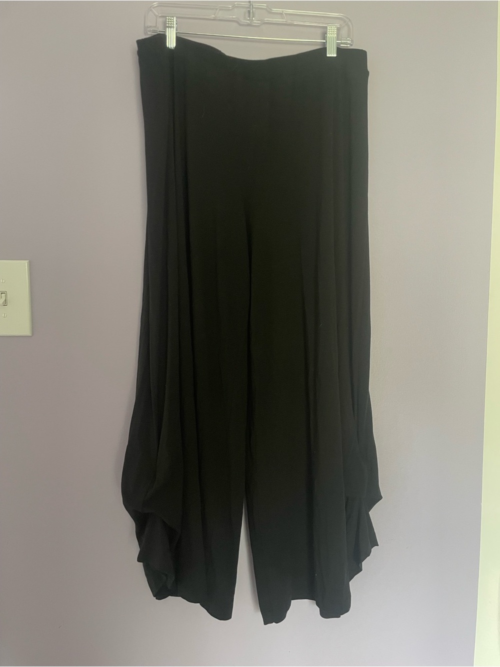 Stella Carakasi Black Draped Wide Leg Pants | Avant-Garde Pull-On Stretch | XL
